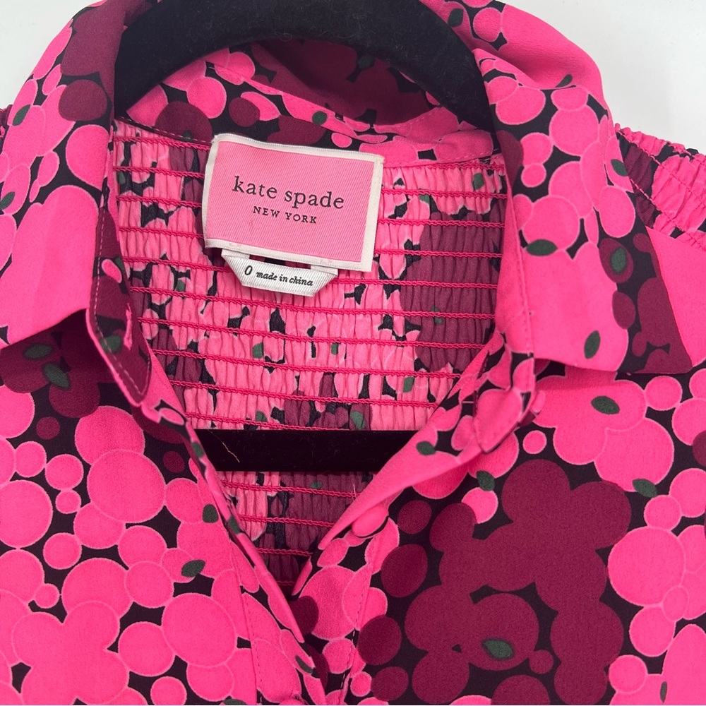 Kate Spade Pink Floral Mini Dress Long Sleeve Fit & Flare Size 0 - Picture 4 of 12
